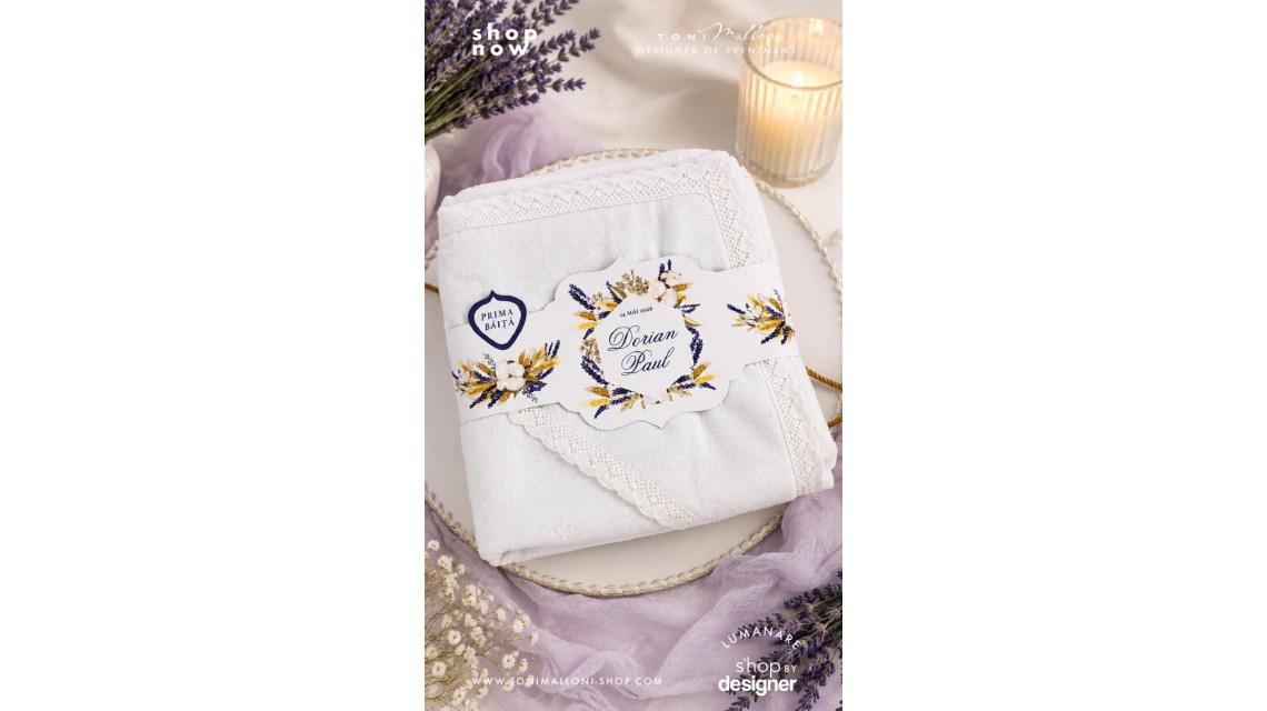 Set Prima Băiță după Botez Lavandă si Grâu Ritualul Blând al Apei cu Nașii Personalizat pentru Băieți 9